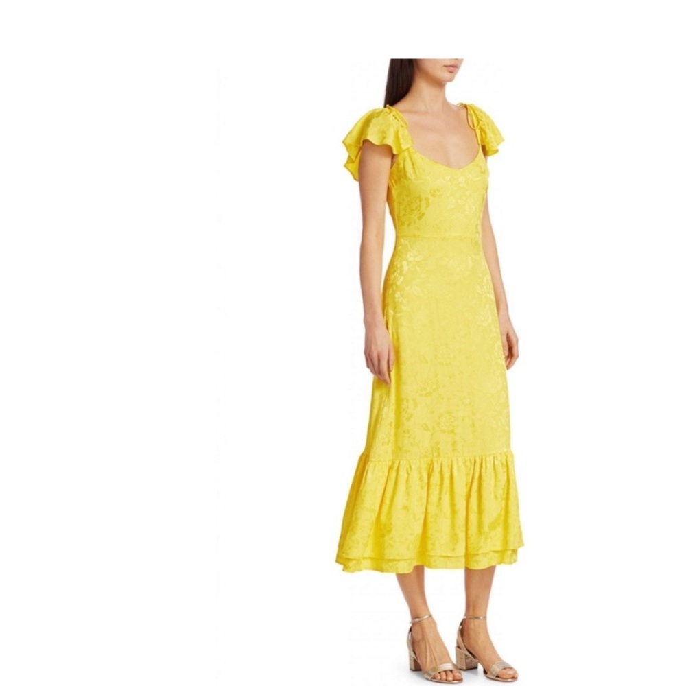 STAUD Yellow Midi Dress with Ruffle Hem